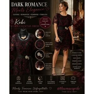 Kobi Floral Lace Cocktail Dress Black Burgundy Gothic Romance Mini‎ Small
